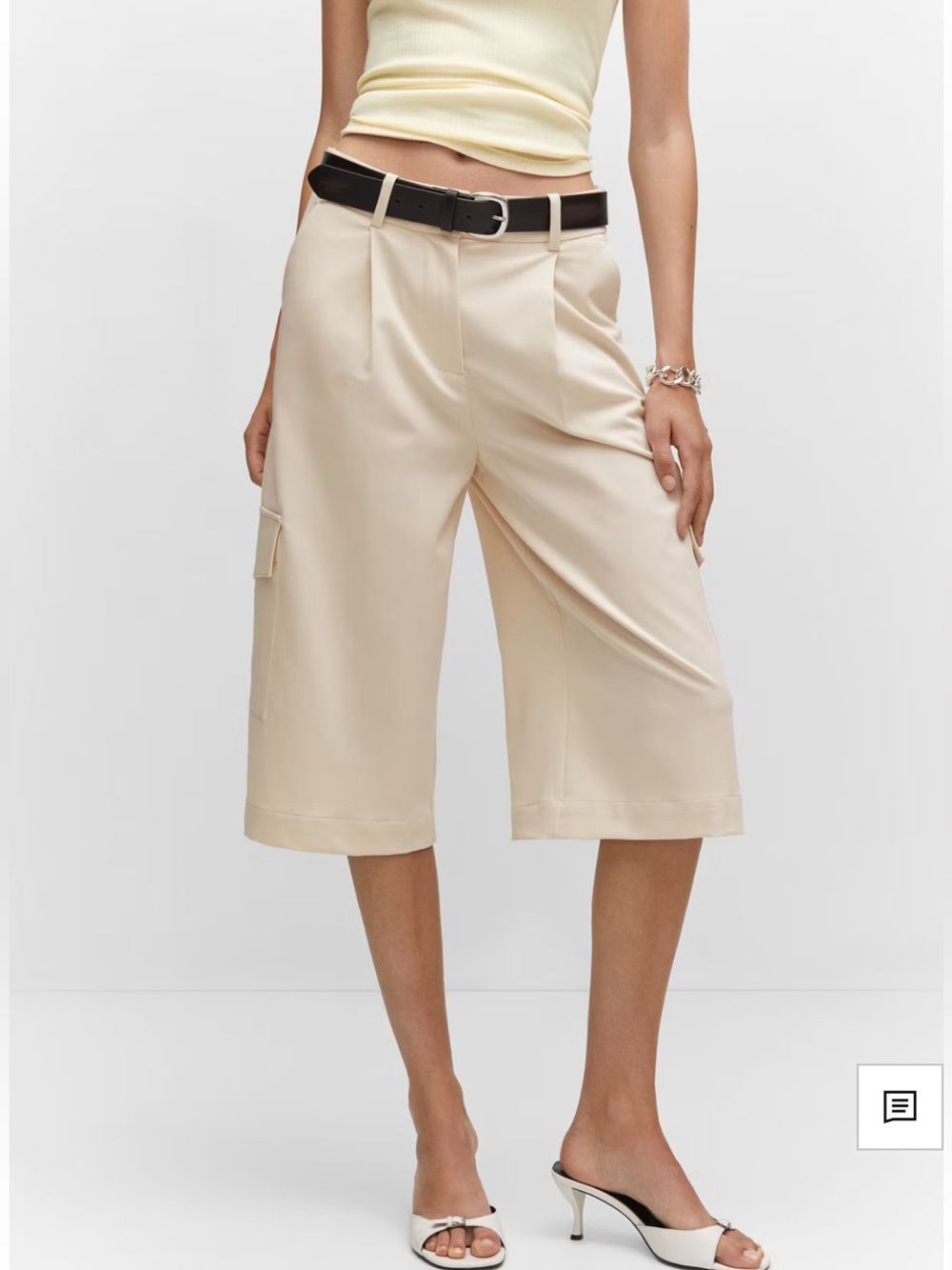 MNG mango off white pleated cargo shorts